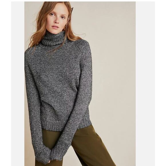 Anthropologie Sweaters - Anthropologie Coretta Shine Turtleneck Sweater Black Shimmer Wool Blend sz XS